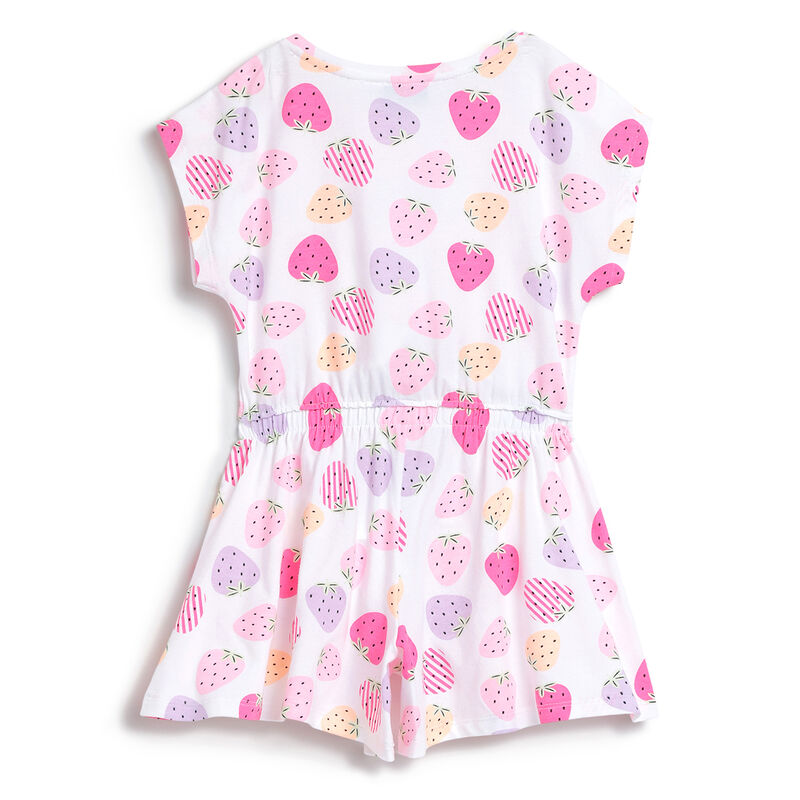 Girls Pink Strawberry Printed Short Dungaree image number 1